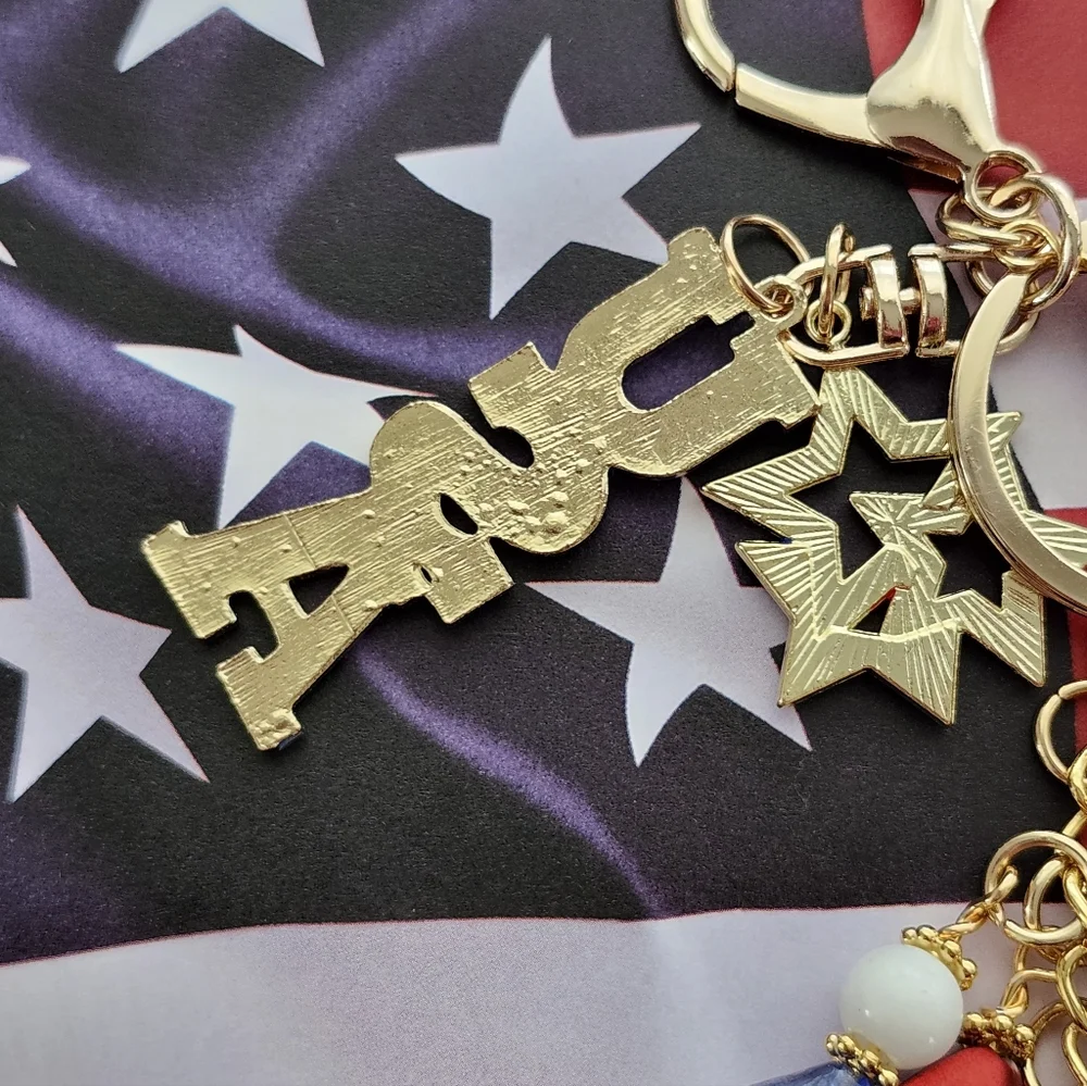 Patriotic USA Purse Charm or Keychain Stone Glass Handcrafted